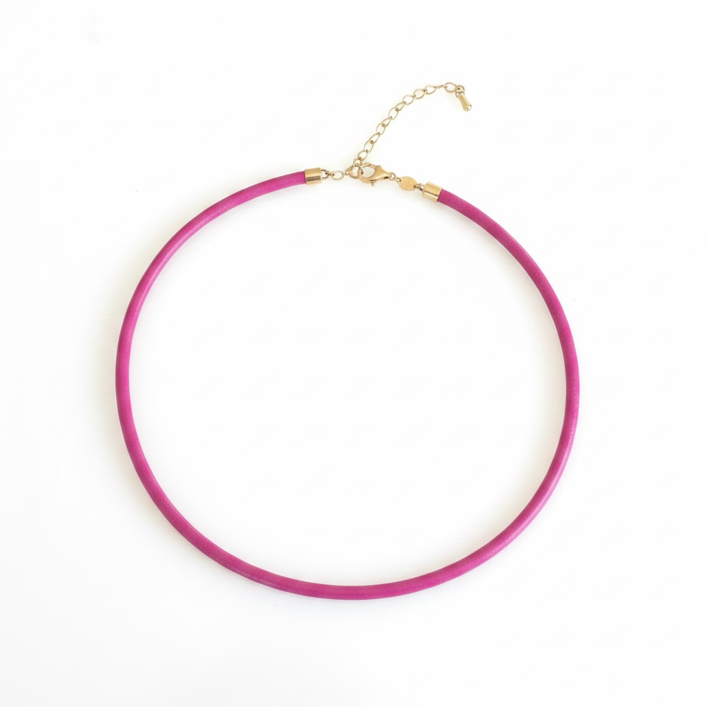 Pink Leather and 14k Gold Cord Necklace, with Extender