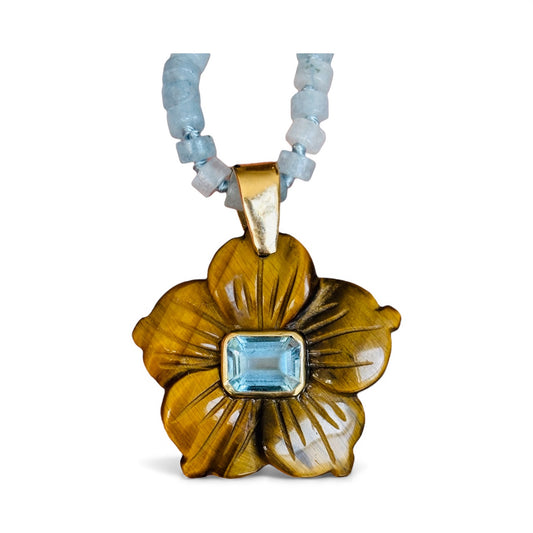 FLORA Pendant, Tiger Eye with Blue Topaz