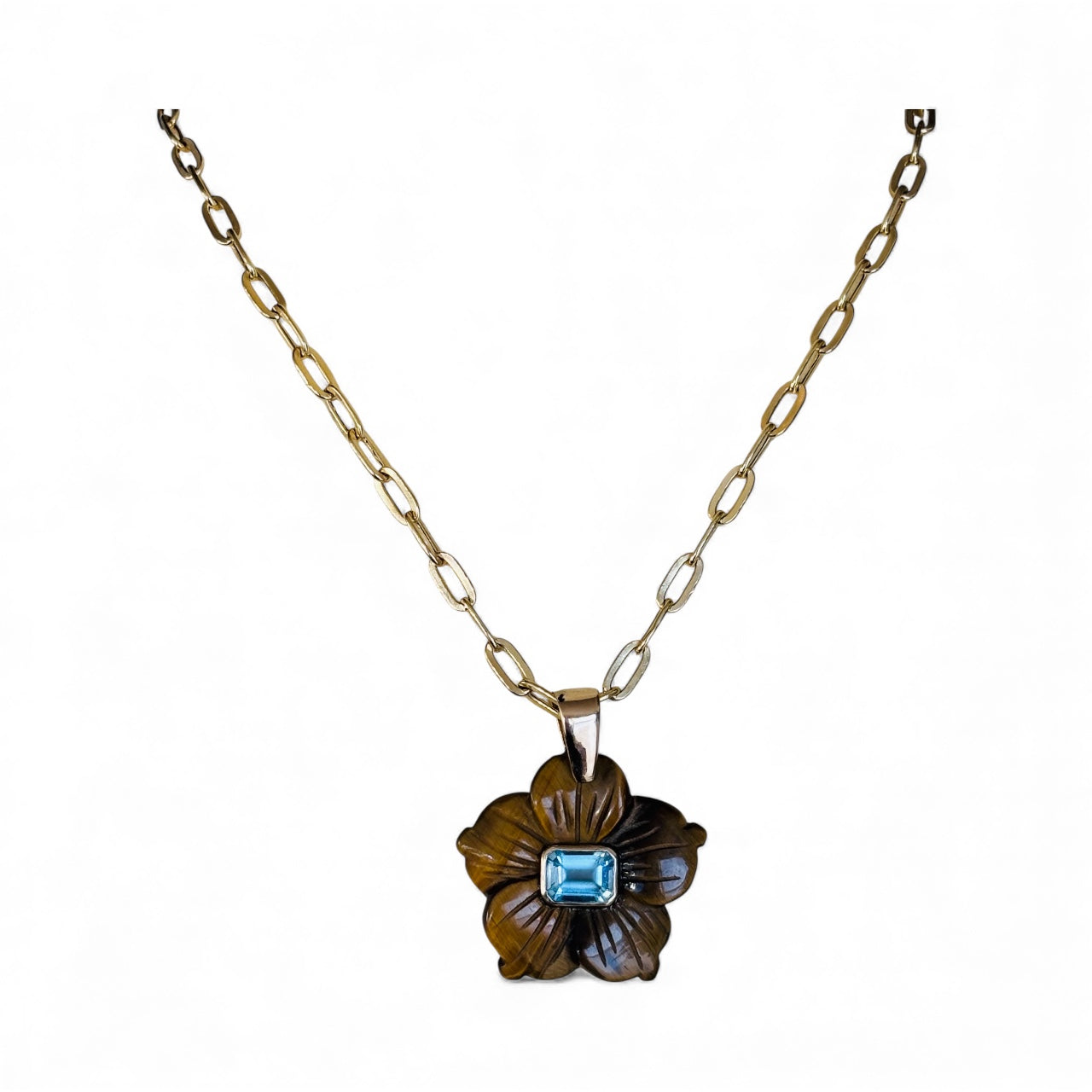 FLORA Pendant, Tiger Eye with Blue Topaz