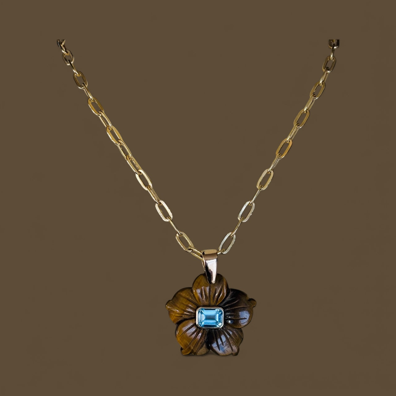 FLORA Pendant, Tiger Eye with Blue Topaz