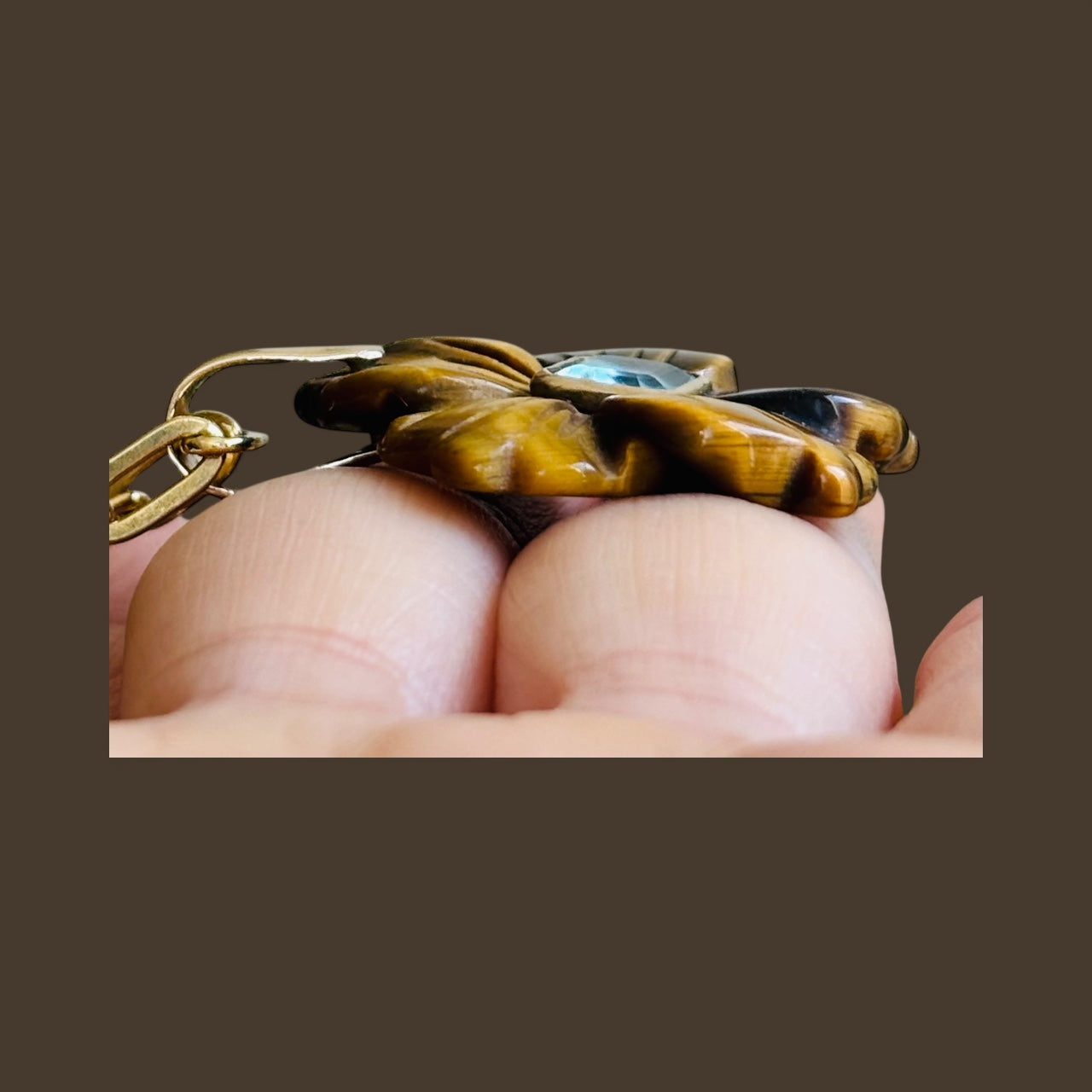 FLORA Pendant, Tiger Eye with Blue Topaz
