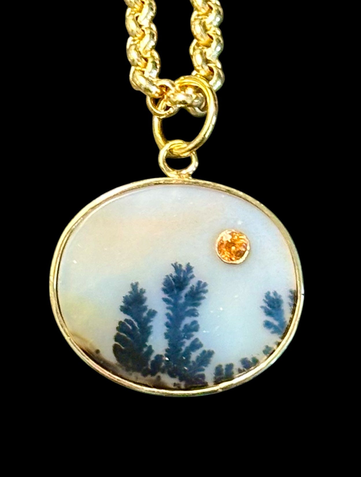 Dendritic Agate Pendant with Mandarin Garnet