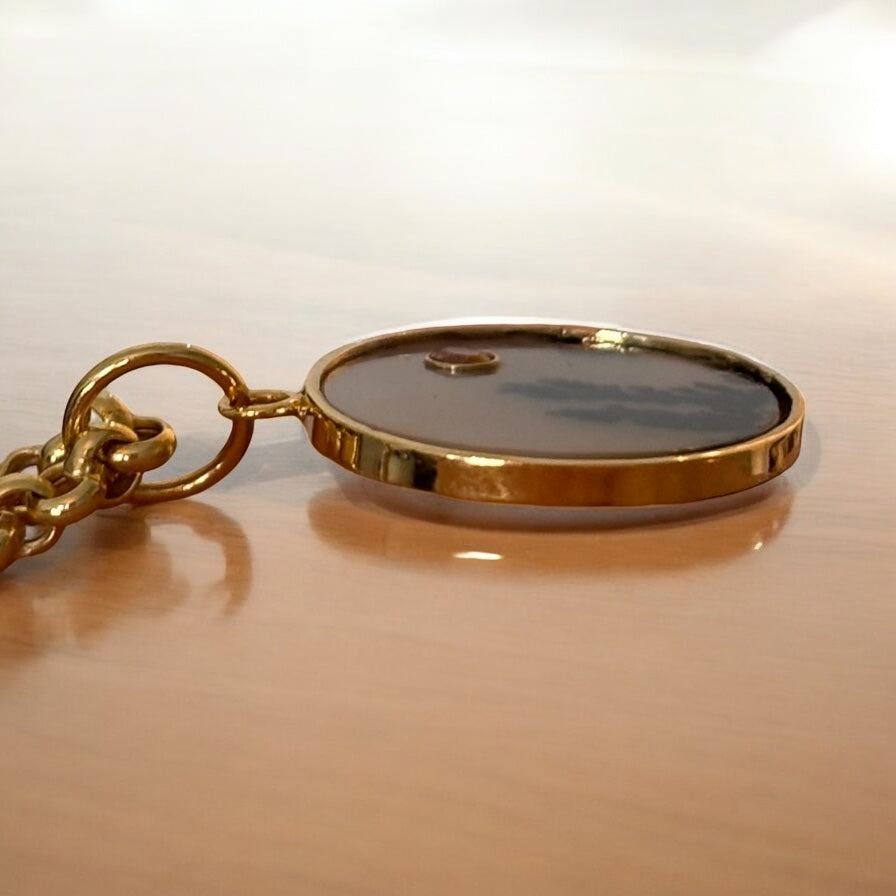 Dendritic Agate Pendant with Mandarin Garnet