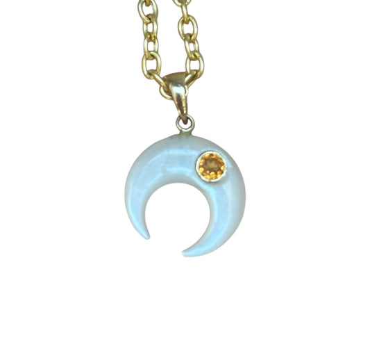 Moonstone Moon Pendant with Mandarin Garnet