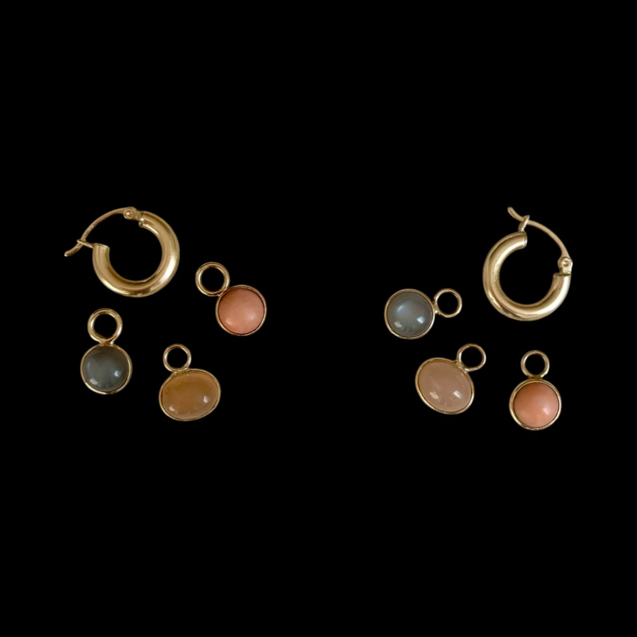 Hoop Charm Earrings with Moonstones and Coral