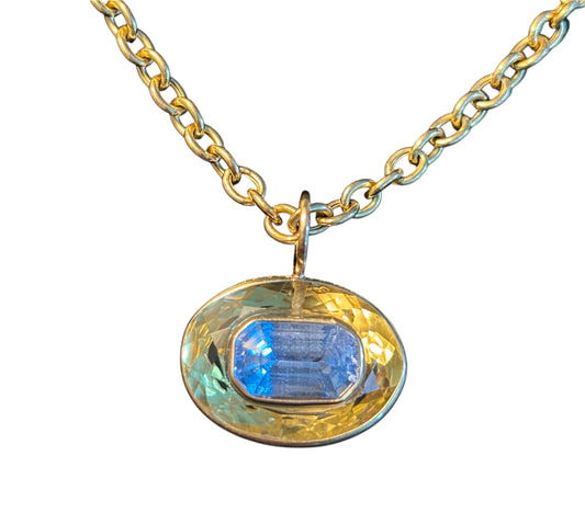 DISCO Pendant, citrine with aquamarine