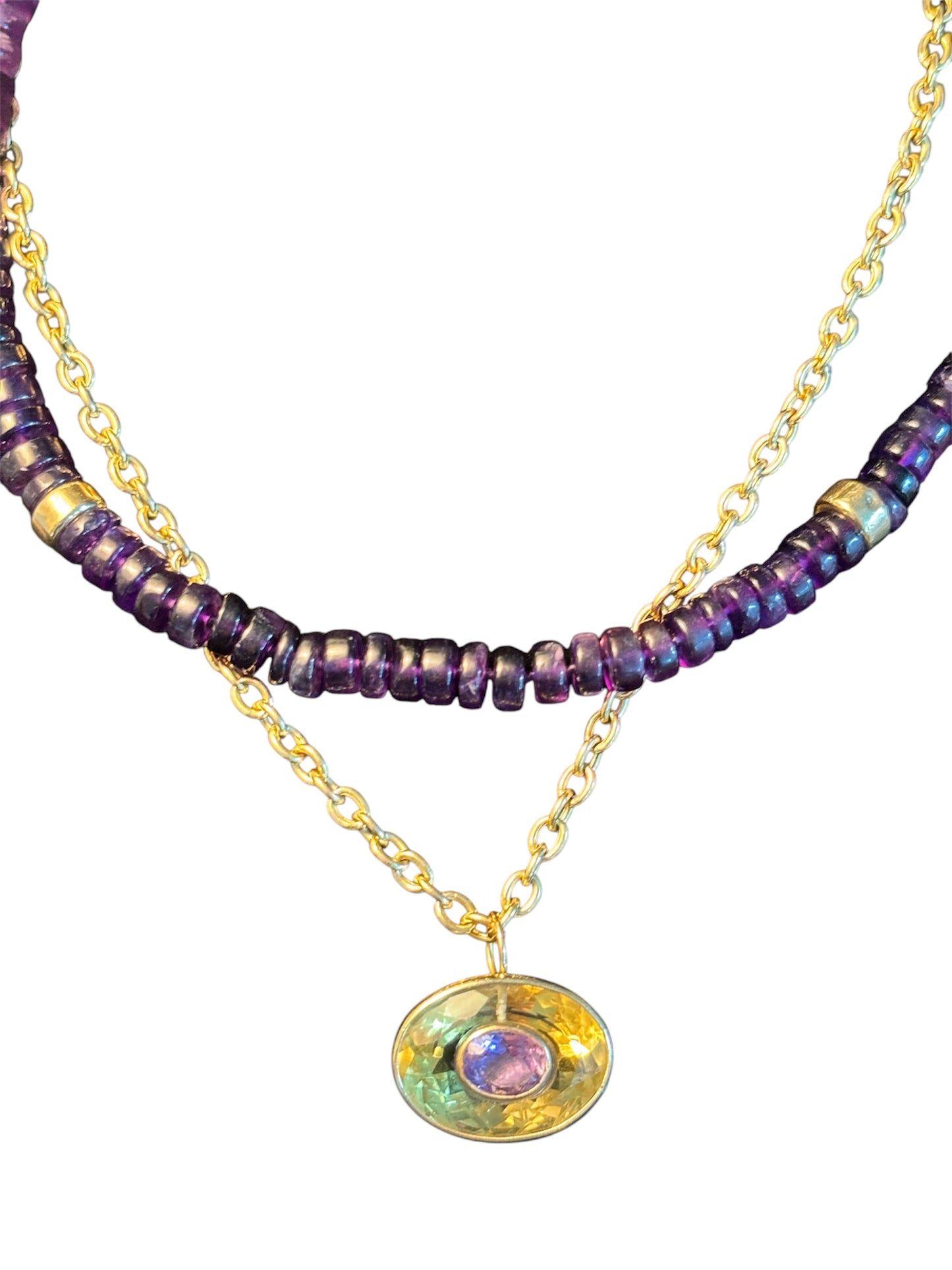 Amethyst and 14k gold necklace