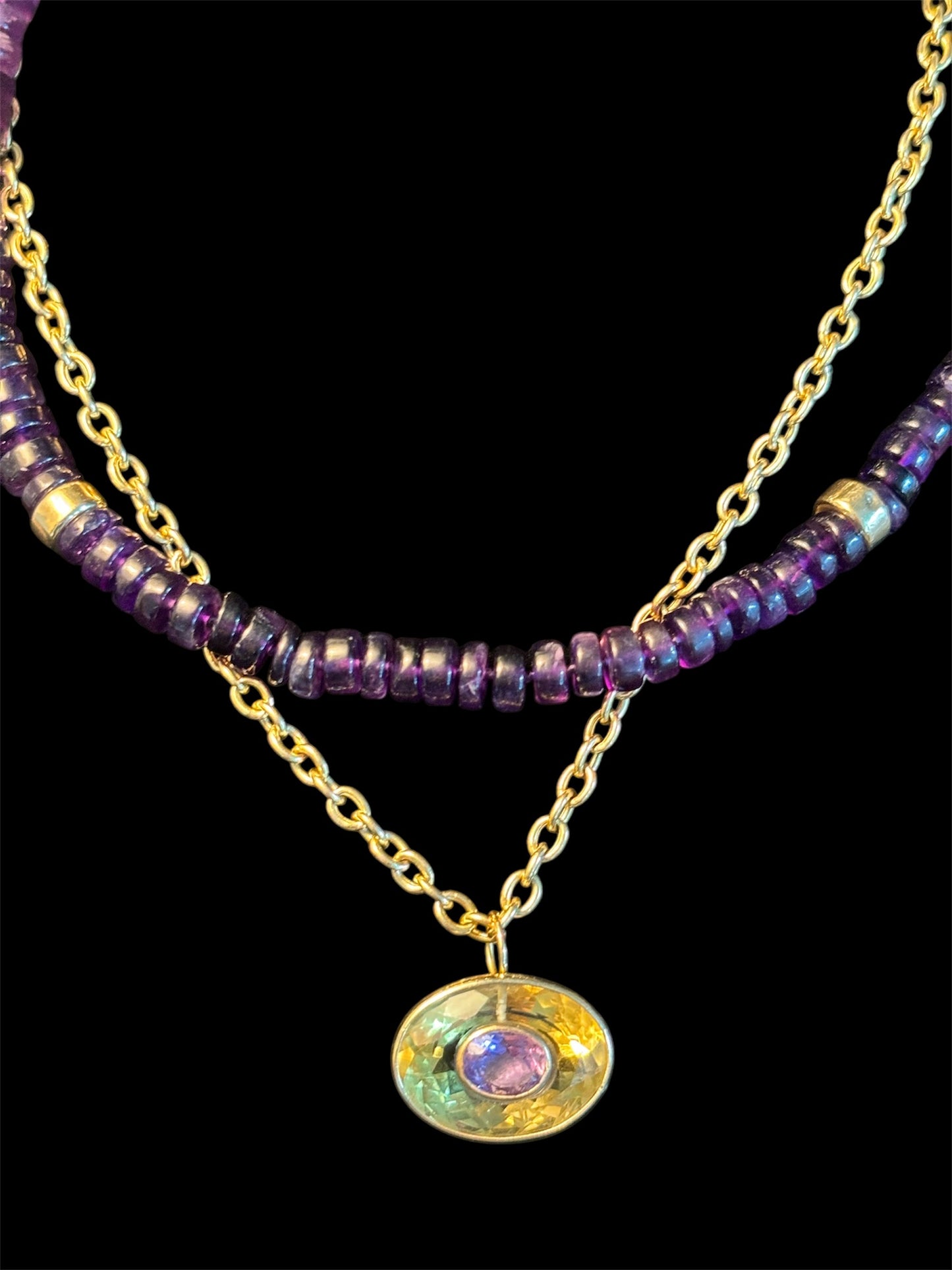 DISCO Pendant, citrine and amethyst