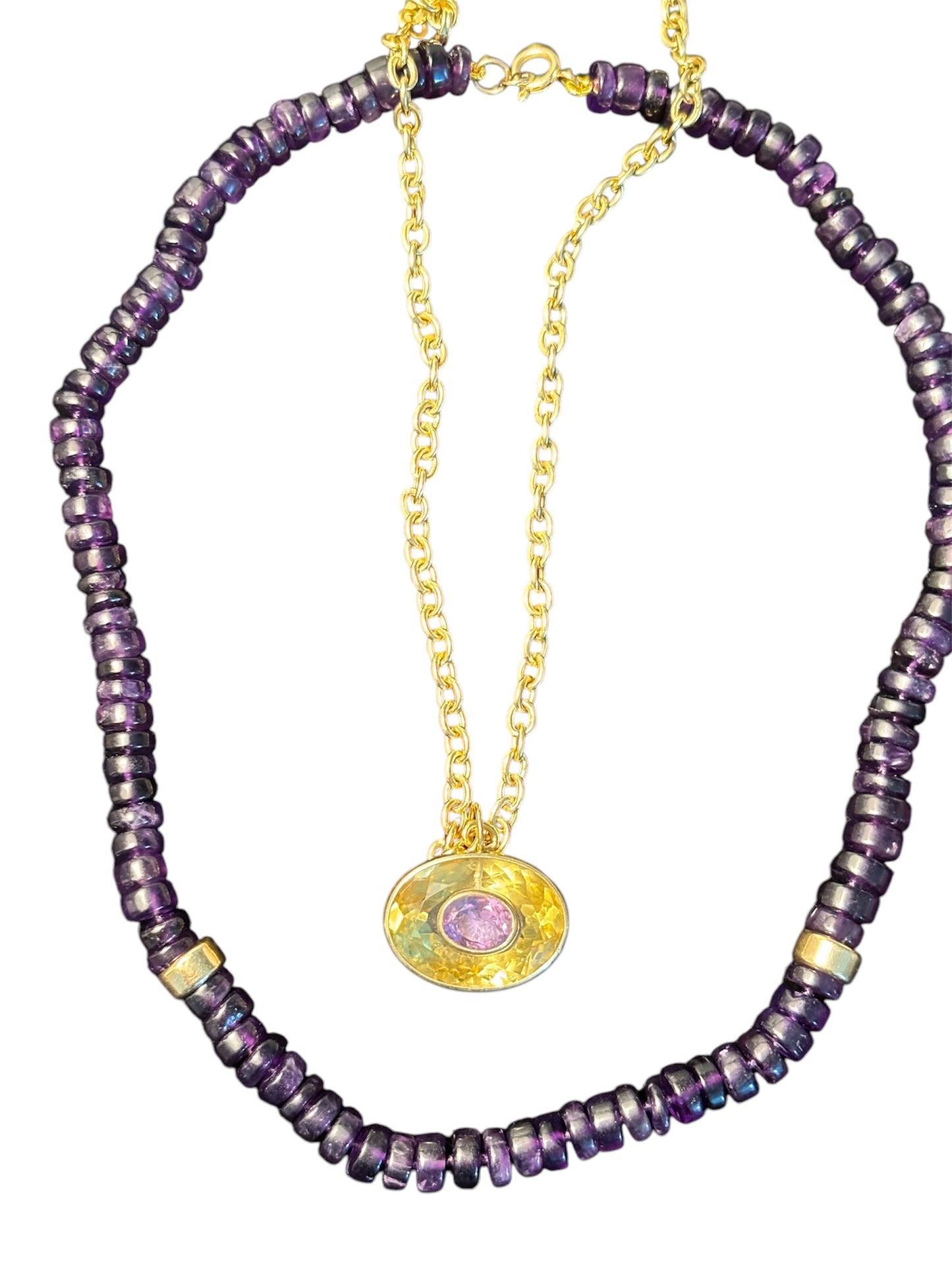 Amethyst and 14k gold necklace