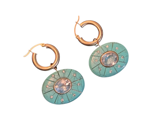 SOL Earrings, turquoise, blue topaz, diamonds