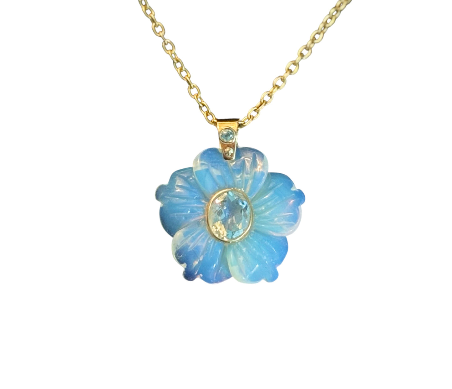 FLORA Pendant, opalite & blue topaz