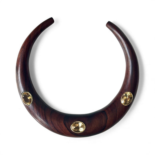 Wood Collar Necklace with Citrines, flat back