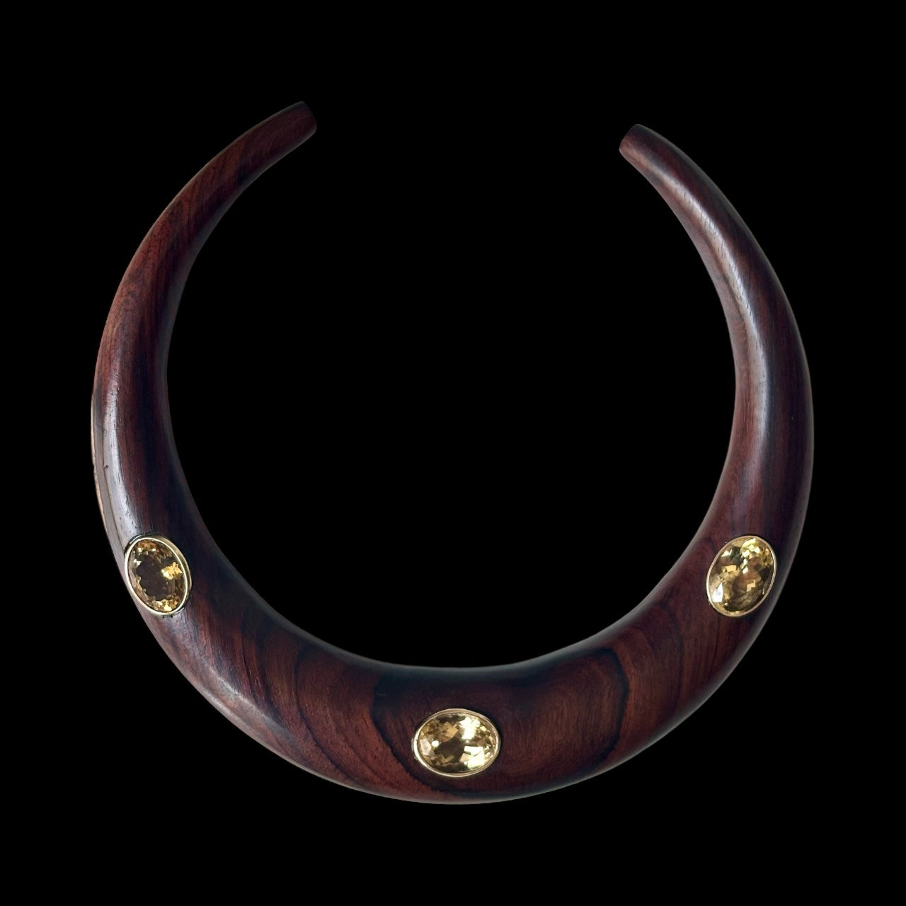 Wood Collar Necklace with Citrines, flat back