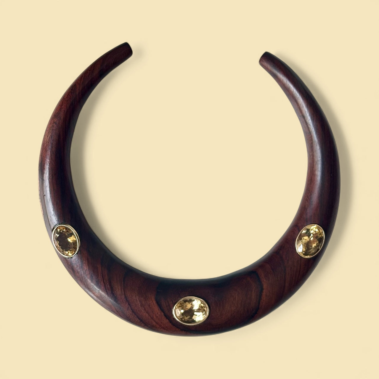 Wood Collar Necklace with Citrines, flat back