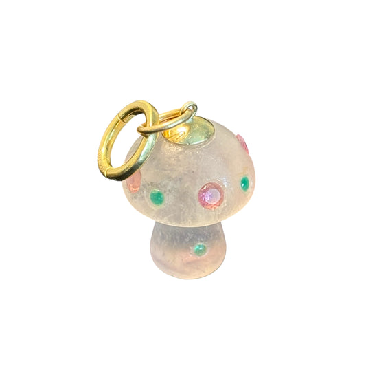 MAGIC MUSHROOM Pendant, fluorite, emeralds and pink tourmaline