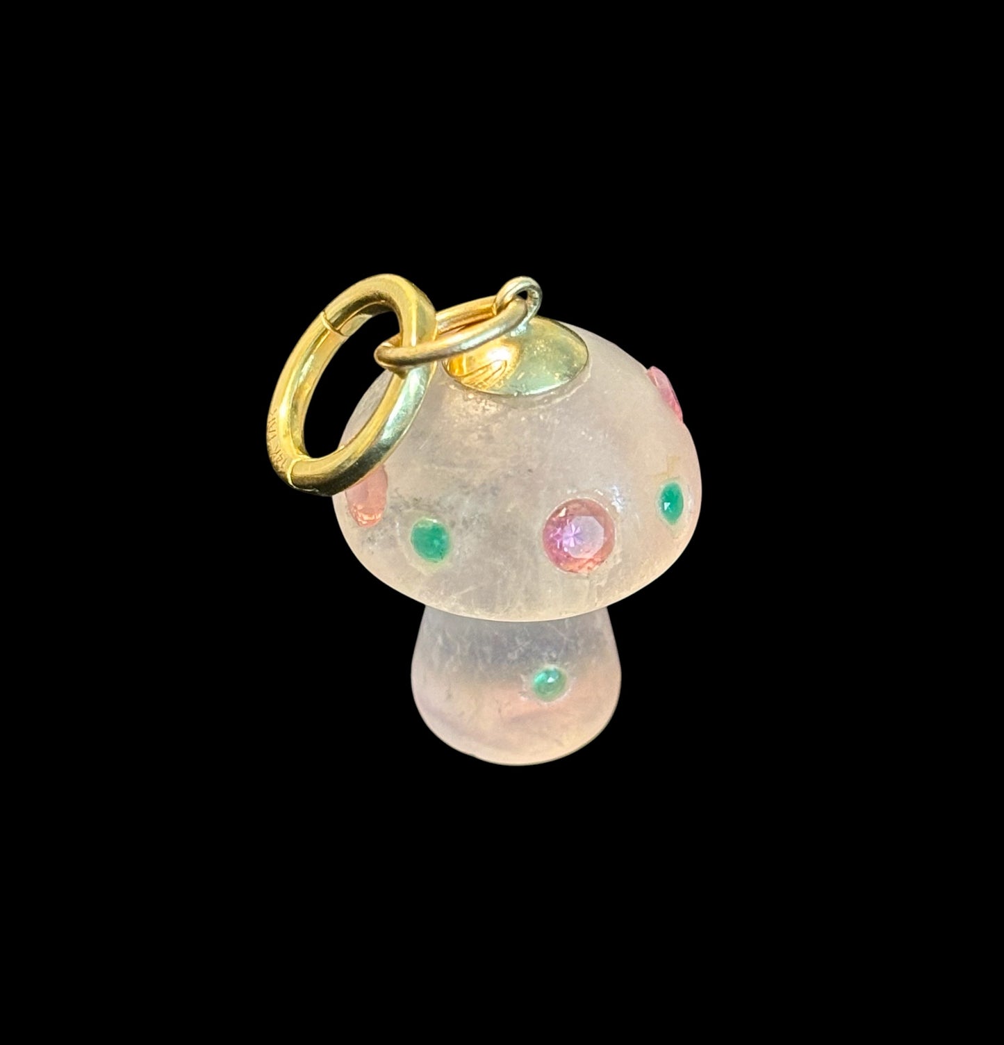 MAGIC MUSHROOM Pendant, fluorite, emeralds and pink tourmaline