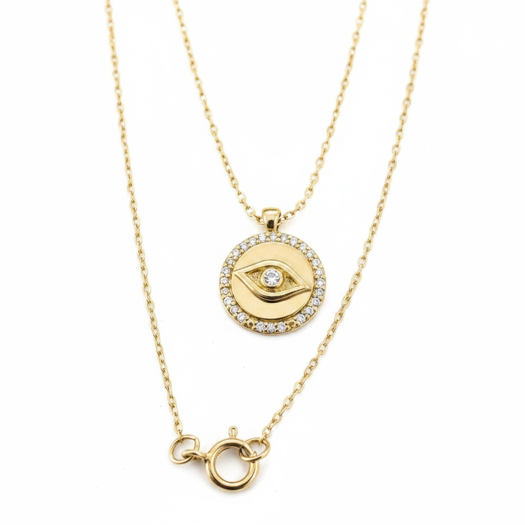 14k Gold and Diamond Evil Eye Necklace