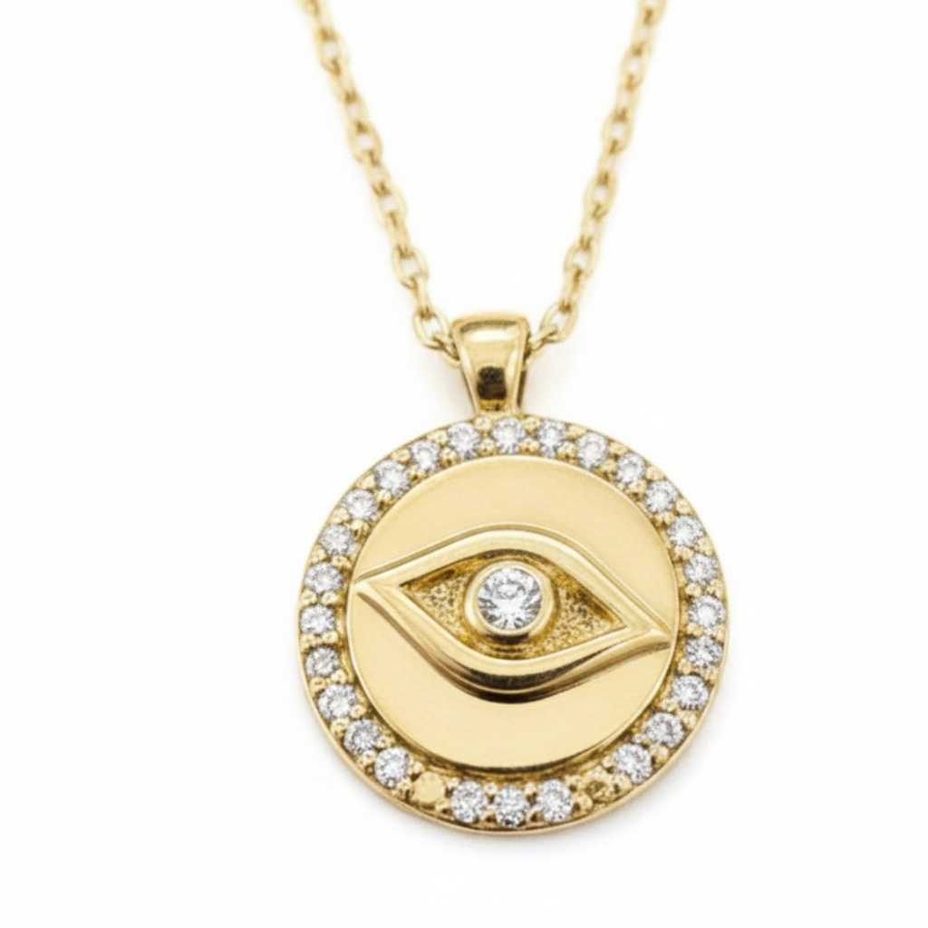 14k Gold and Diamond Evil Eye Necklace