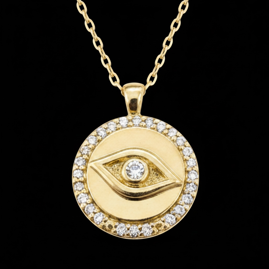 14k Gold and Diamond Evil Eye Necklace