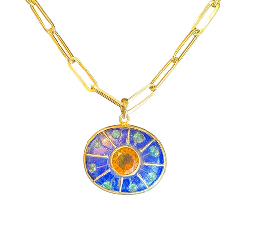 SOL Pendant, lapis, citrine & emeralds