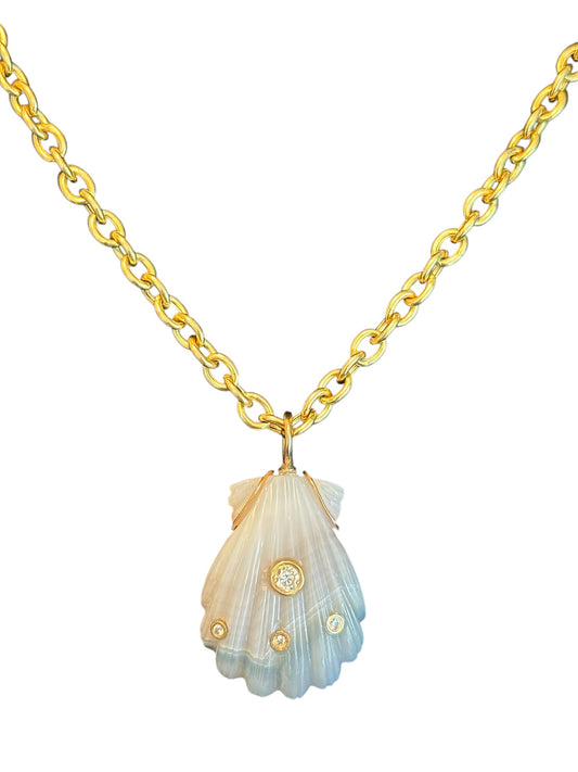 Laguna Agate and diamond Shell Pendant