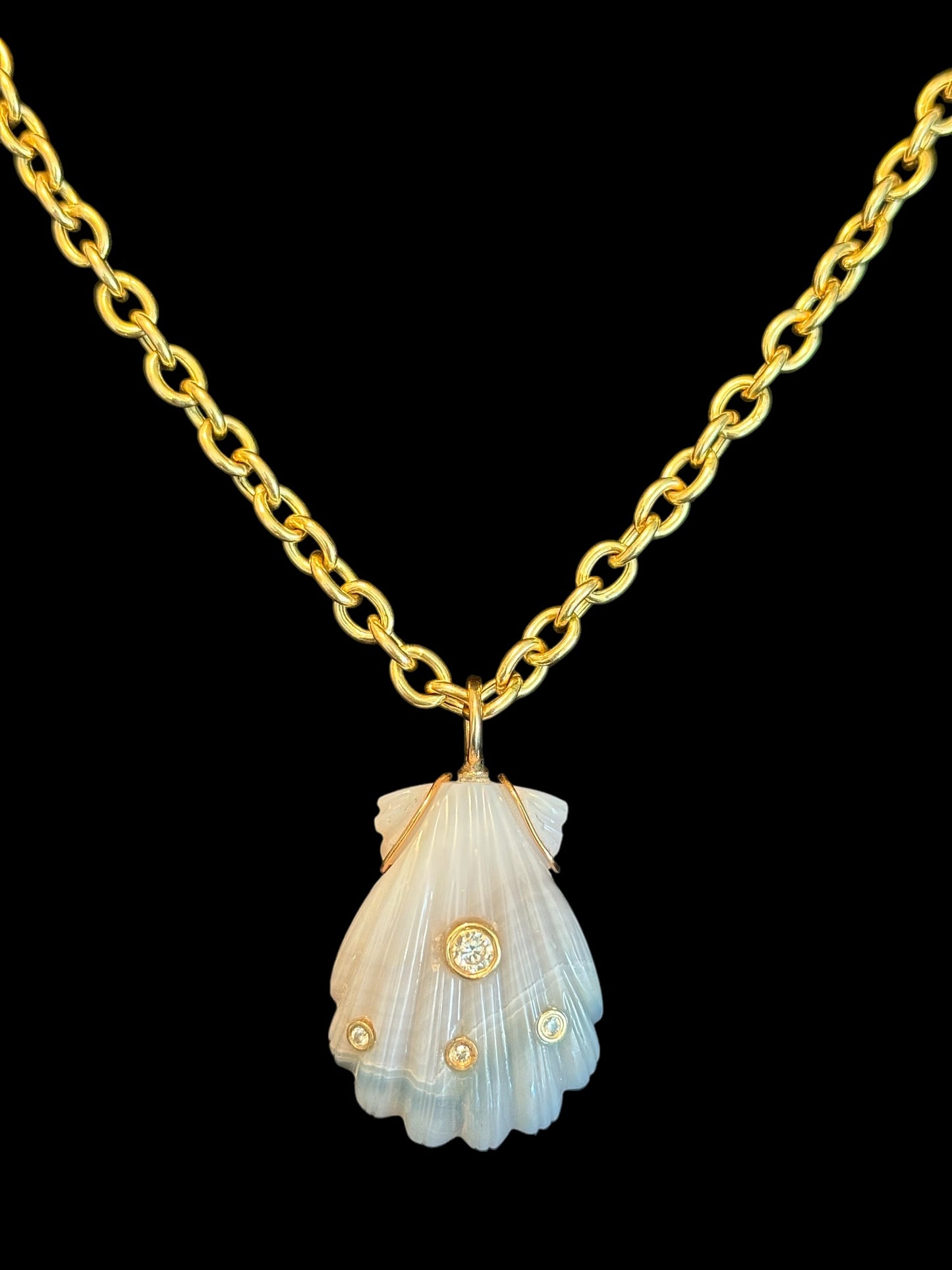 Laguna Agate and diamond Shell Pendant