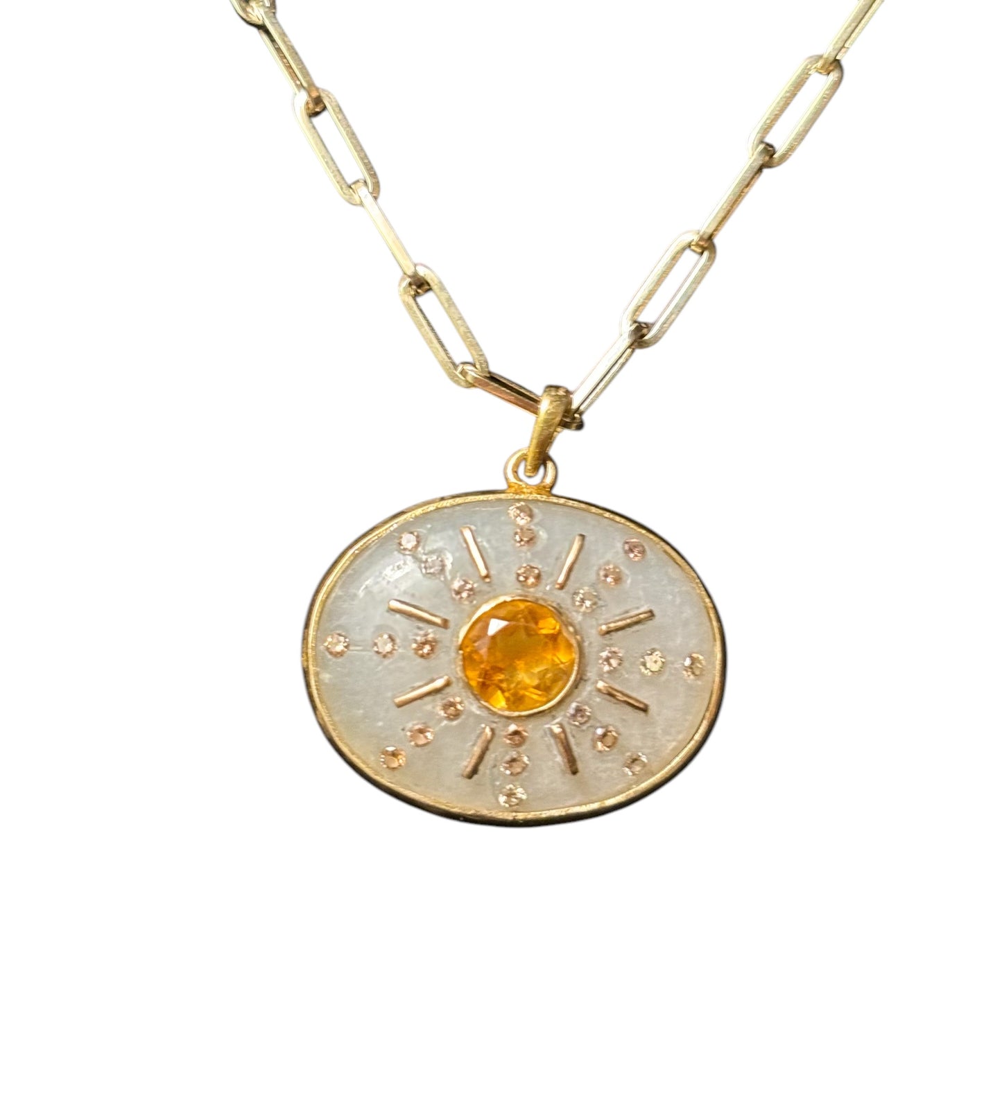 SOL Pendant, moonstone with citrine & champagne diamonds