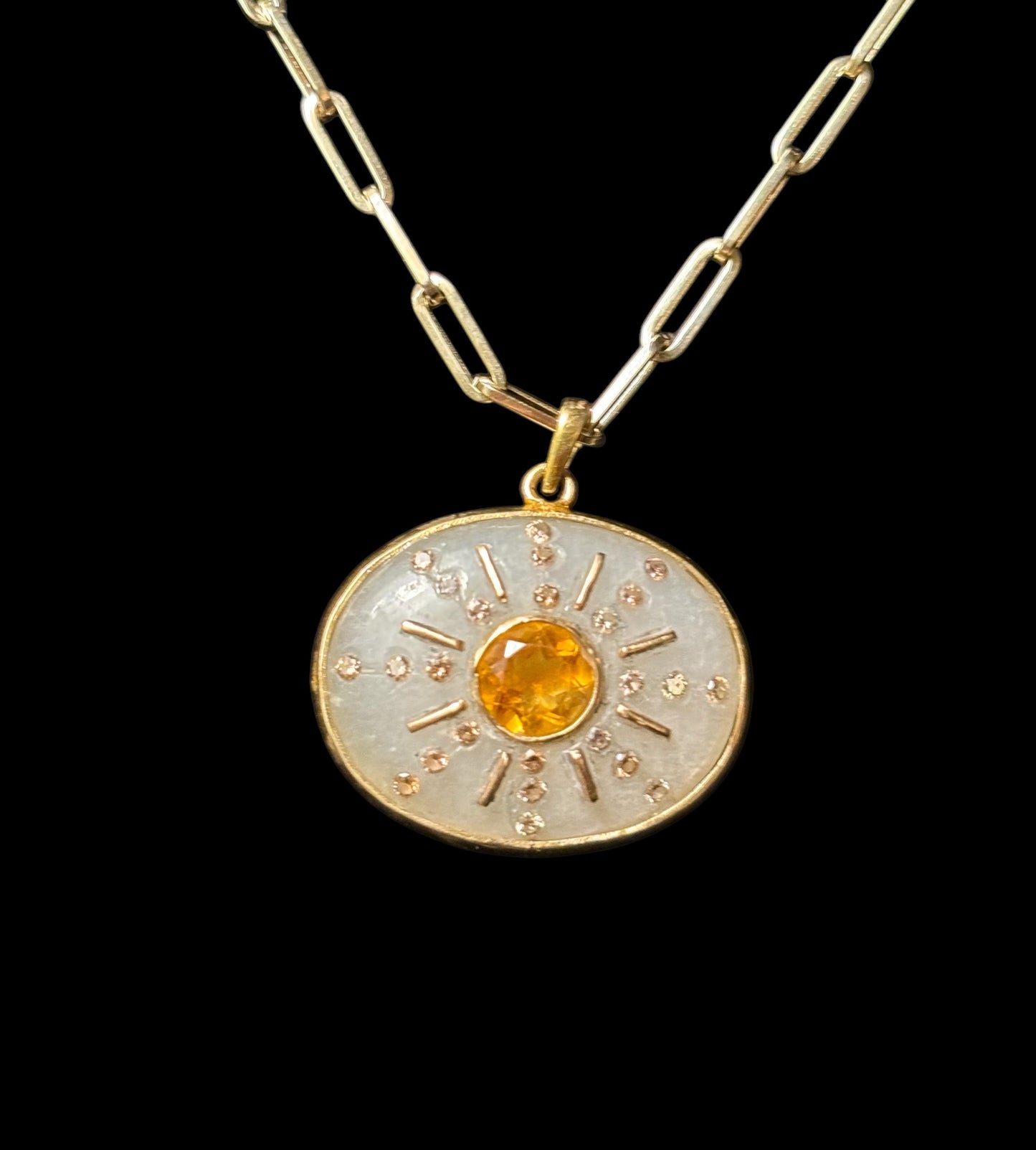 SOL Pendant, moonstone with citrine & champagne diamonds