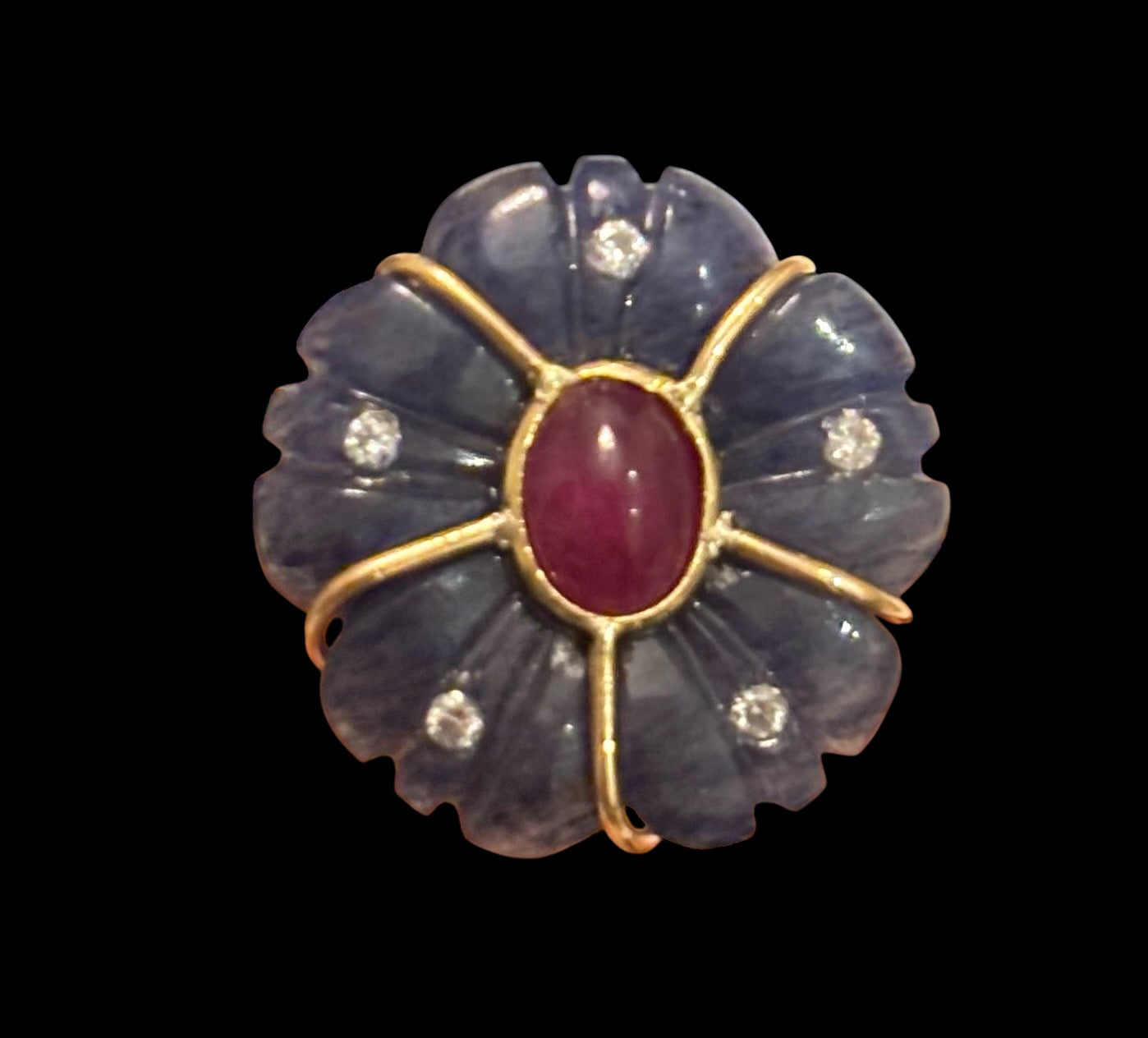 FLORA Ring, blue aventurine, ruby & diamonds