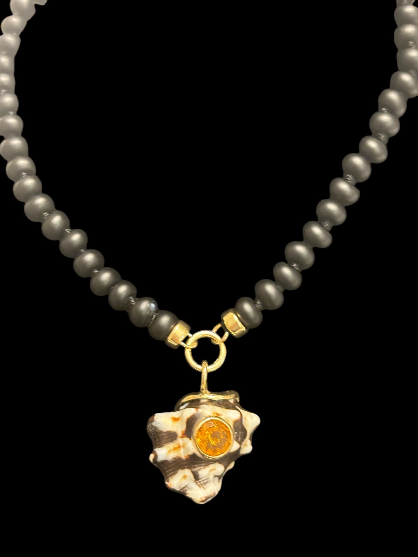 Bali Shell Pendant, citrine & 14k gold