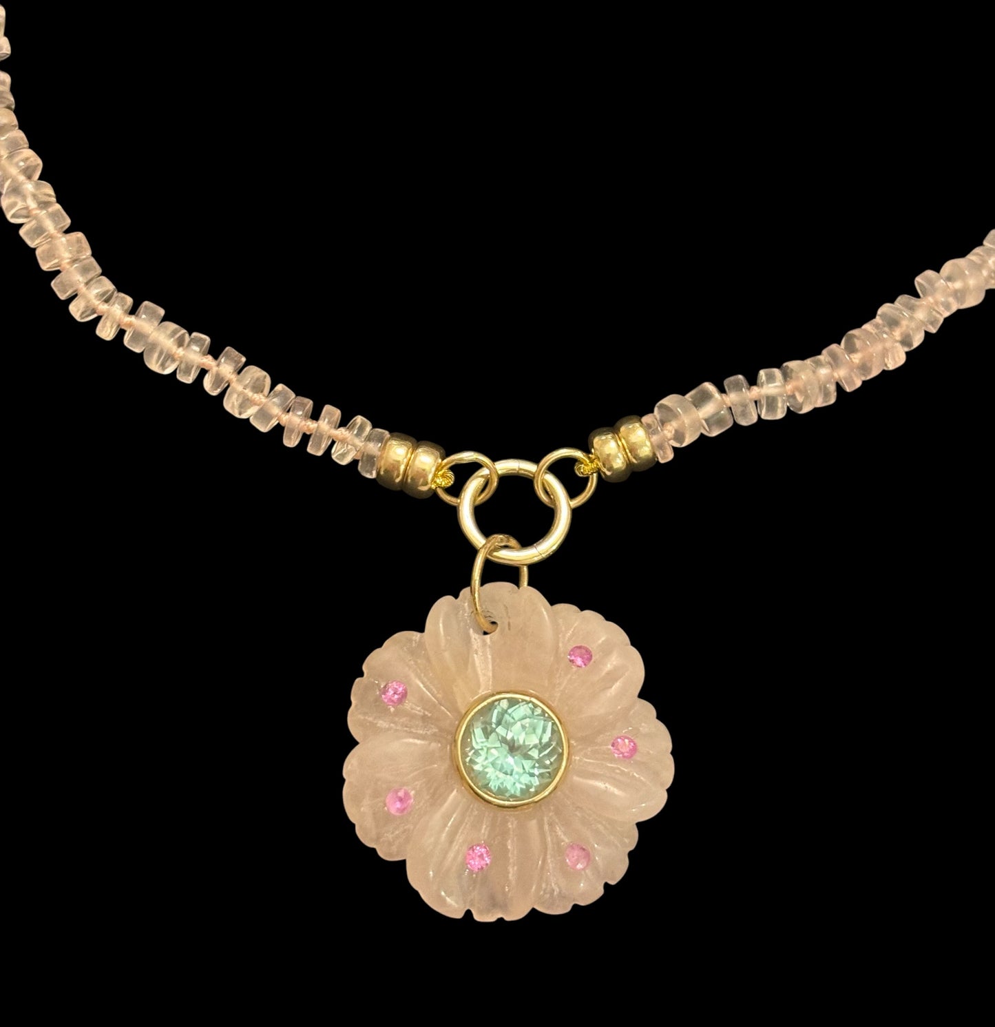 FLORA Necklace, rose quartz & sapphires