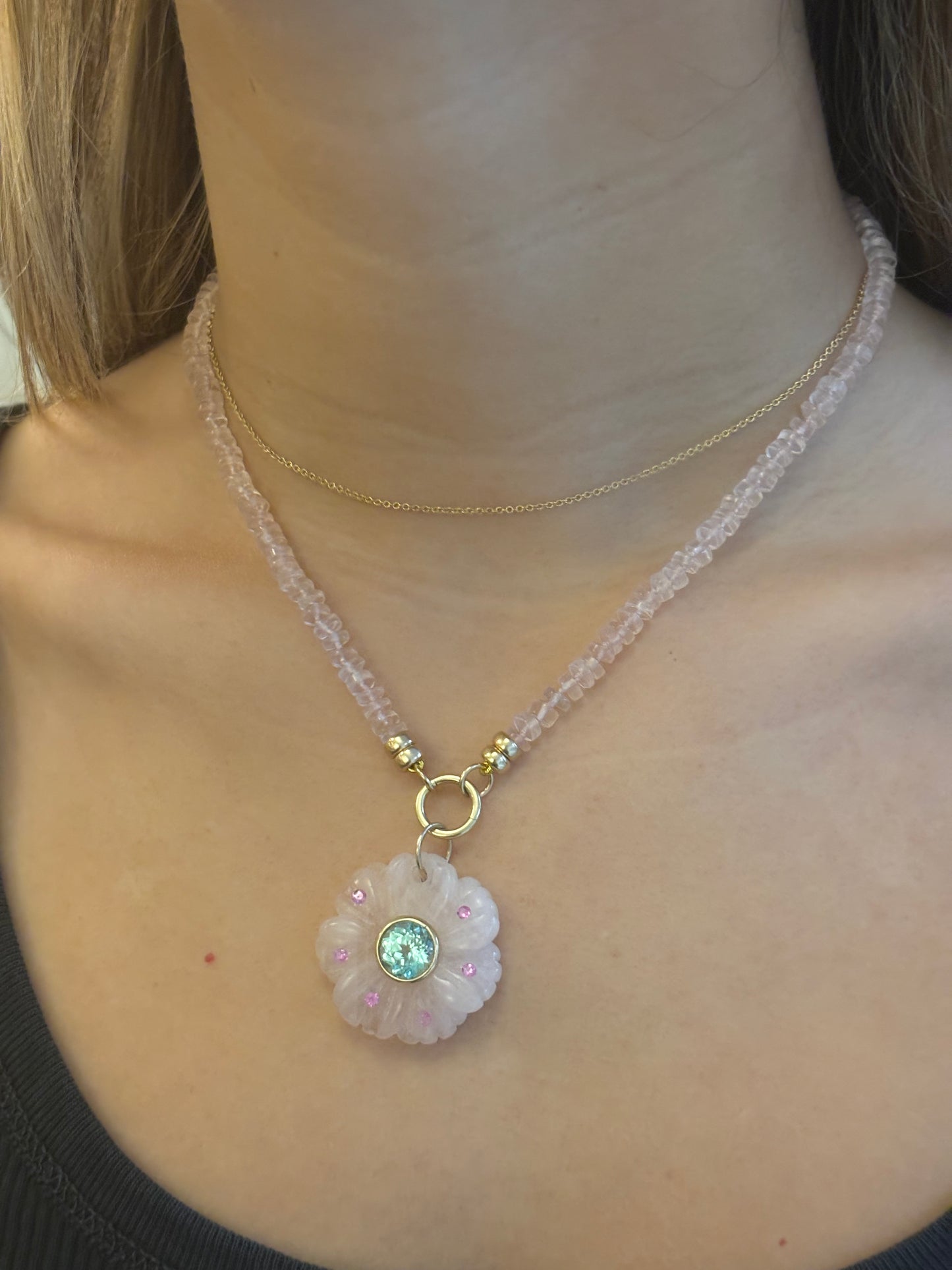 FLORA Necklace, rose quartz & sapphires