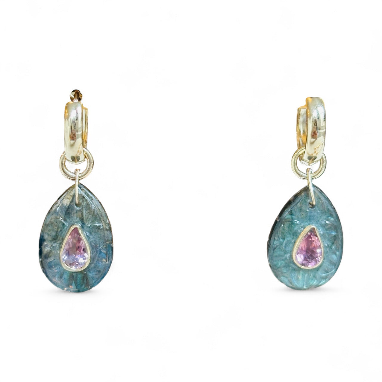 FLORA Petal Earrings: Labradorite, Pink Tourmaline & Diamonds
