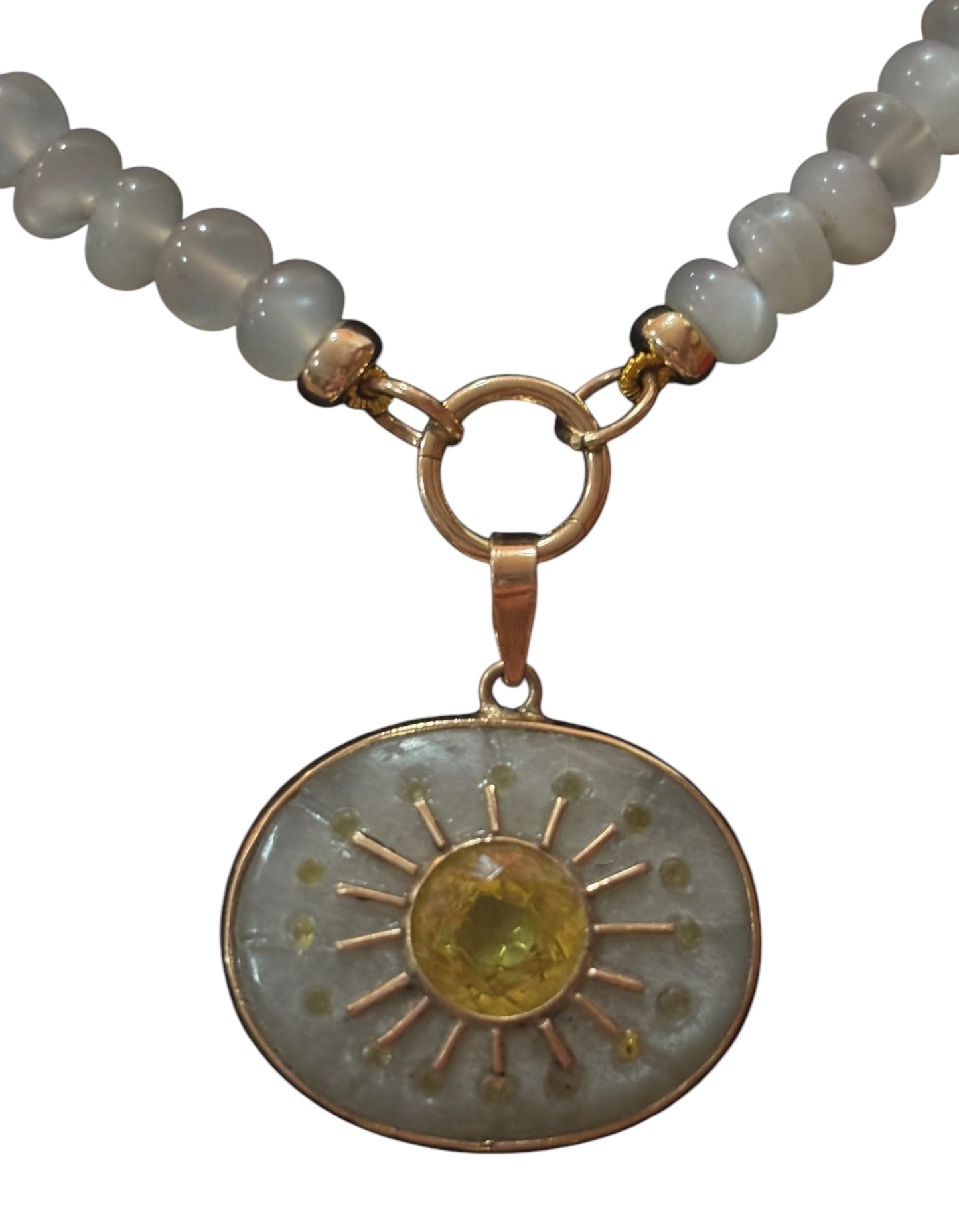 SOL Pendant, moonstone & yellow sapphires