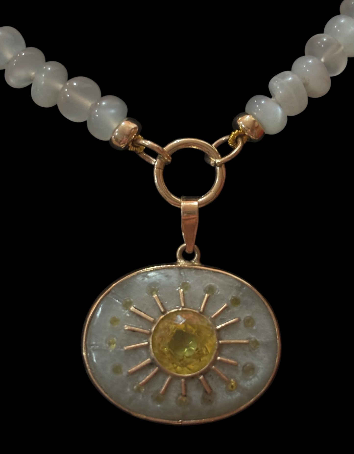 Moonstone & Gold Bead Necklace with charm enhancer