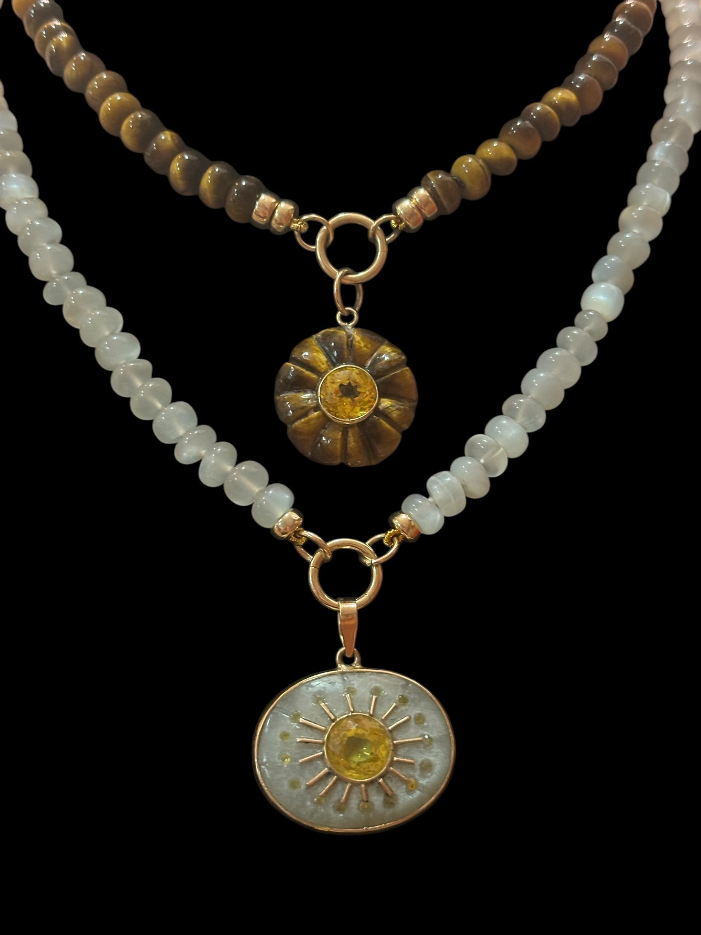 SOL Pendant, moonstone & yellow sapphires