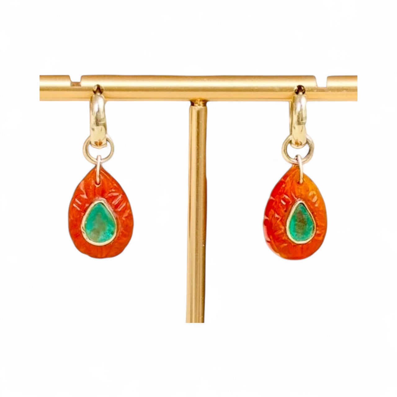 FLORA Petal Earrings: Carnelian, Emeralds & Diamonds