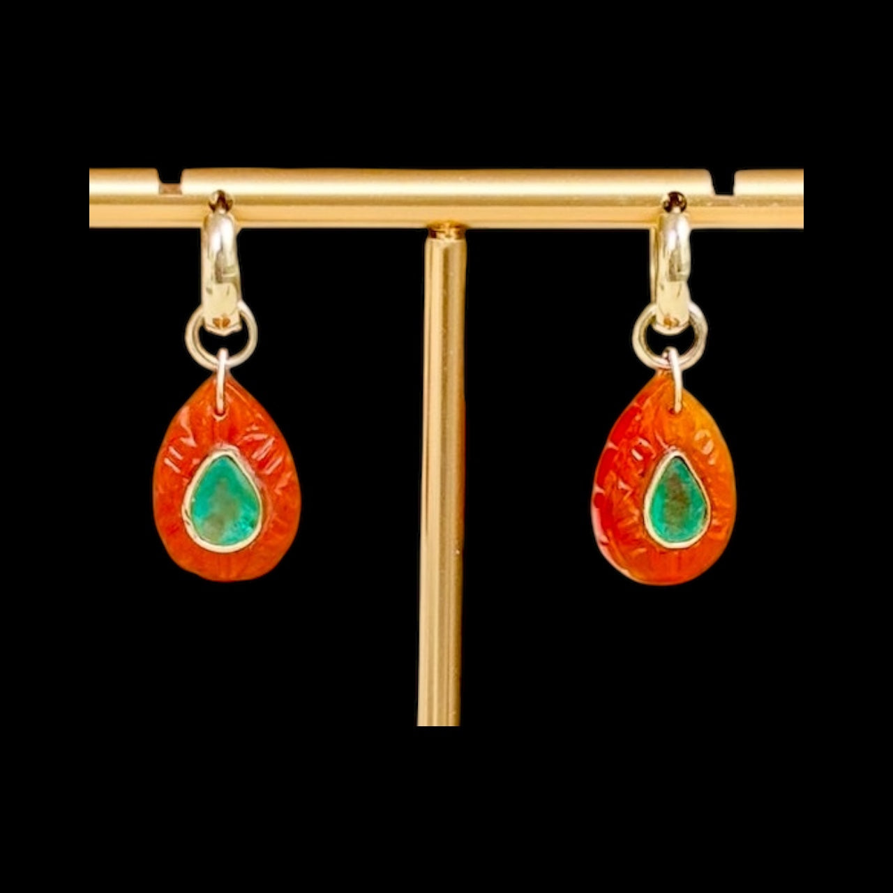 FLORA Petal Earrings: Carnelian, Emeralds & Diamonds