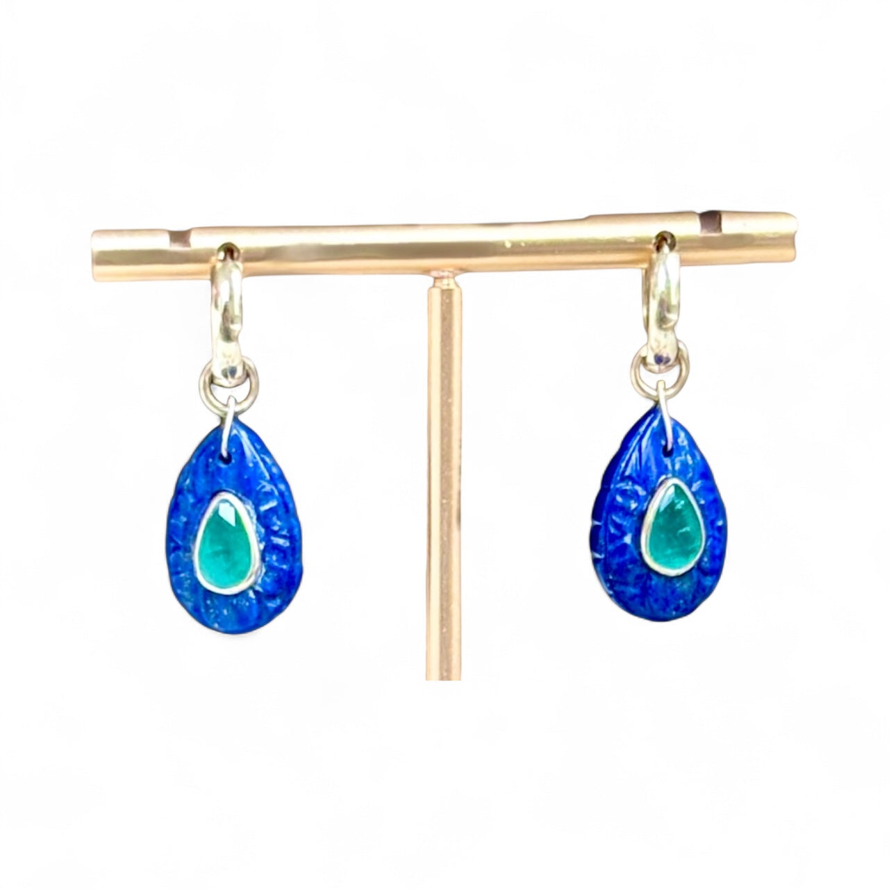 FLORA Petal Earrings: Lapis, Emeralds & Diamonds