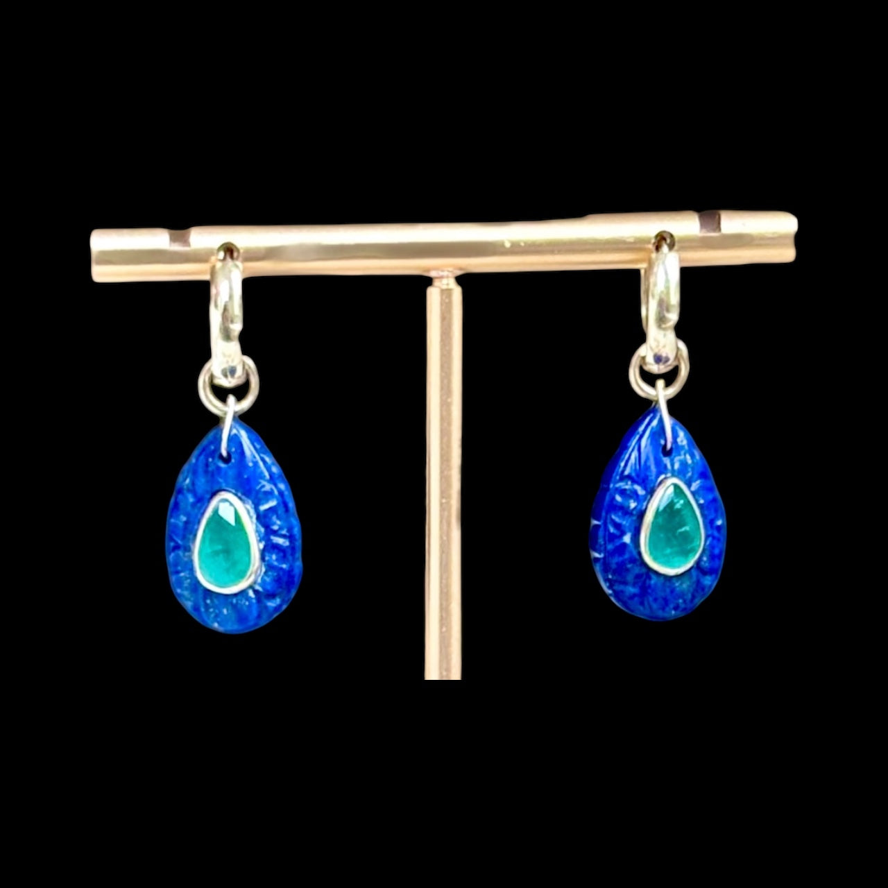 FLORA Petal Earrings: Lapis, Emeralds & Diamonds