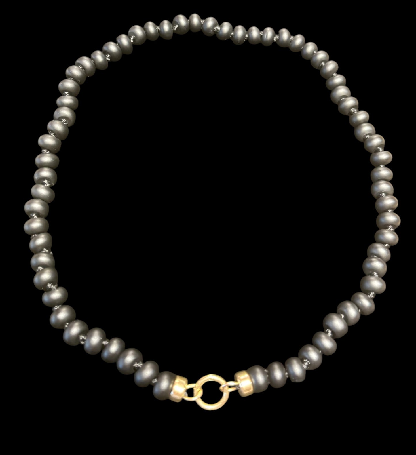 Matte Black Onyx and Gold Bead Necklace with Charm Enhancer