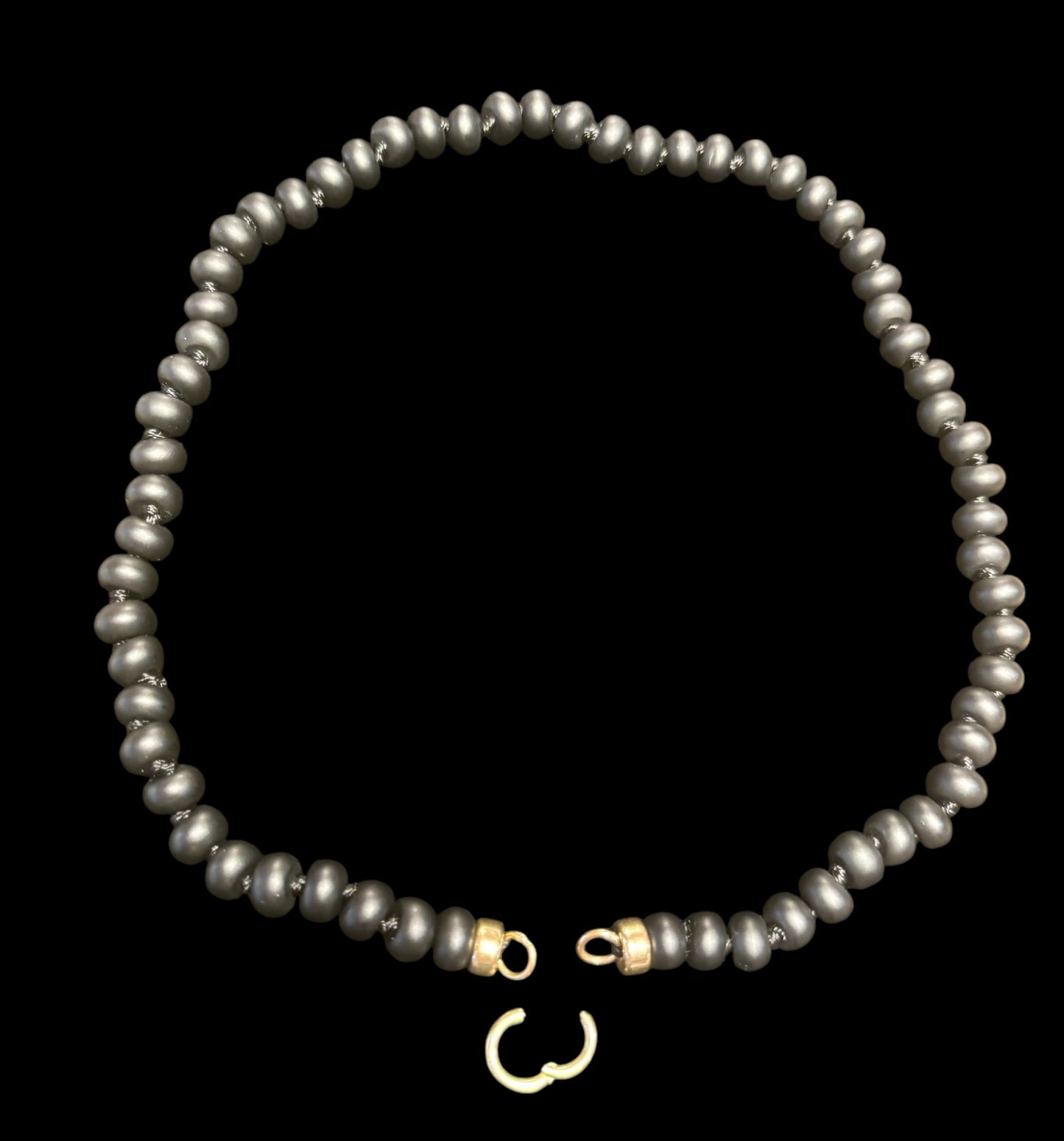 Matte Black Onyx and Gold Bead Necklace with Charm Enhancer