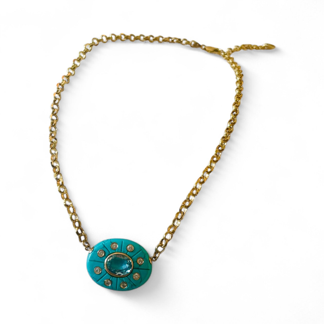 SOL Necklace, Turquoise, Sky Blue Topaz & Diamonds