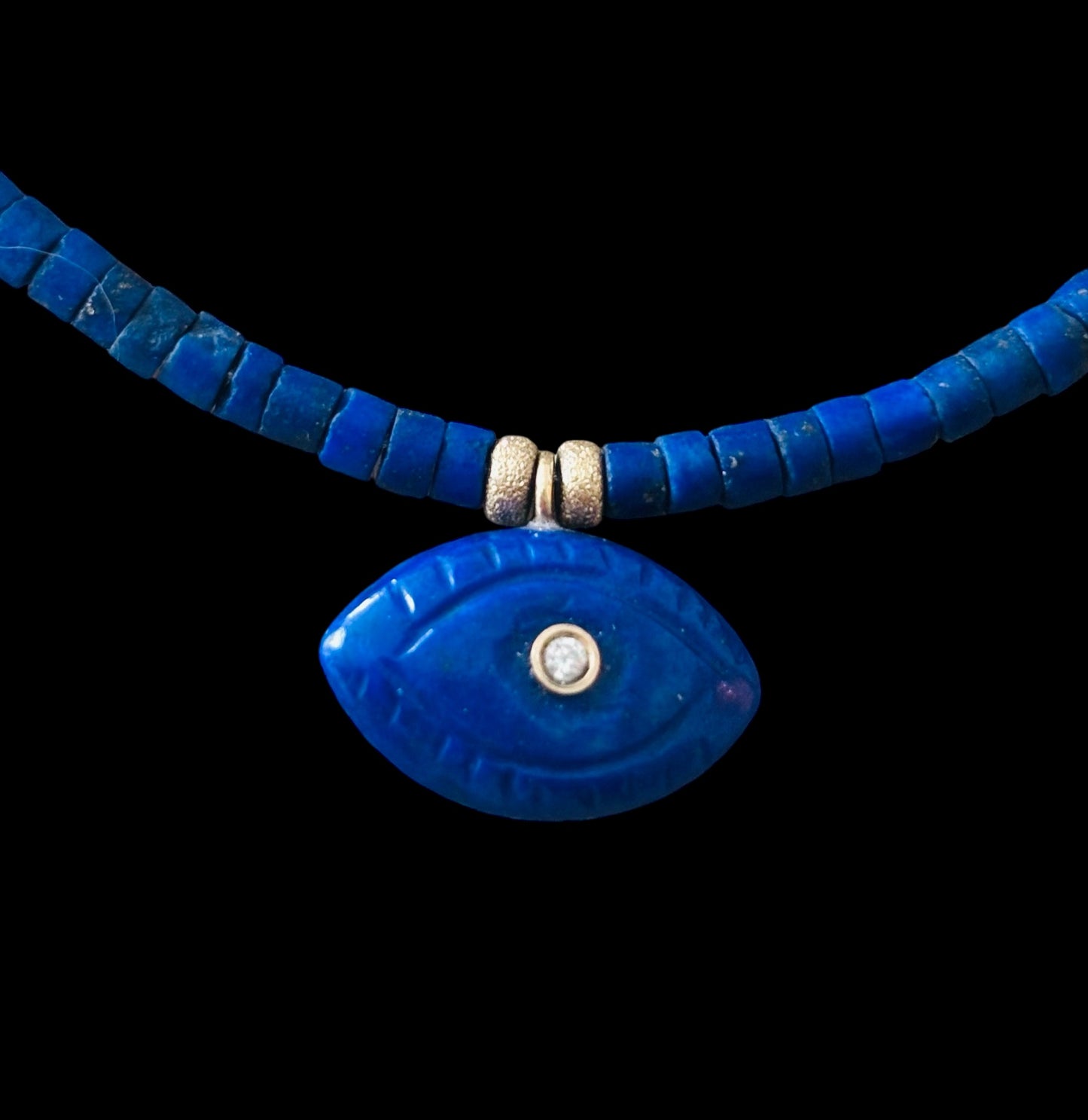 Lapis Evil EyeS Necklace with Diamonds & Emeralds