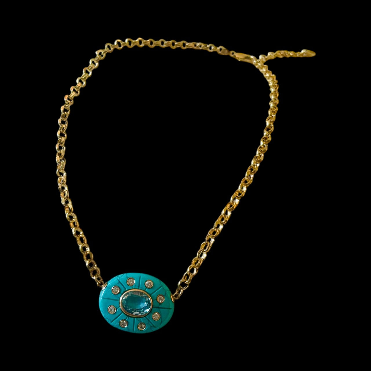 SOL Necklace, Turquoise, Sky Blue Topaz & Diamonds
