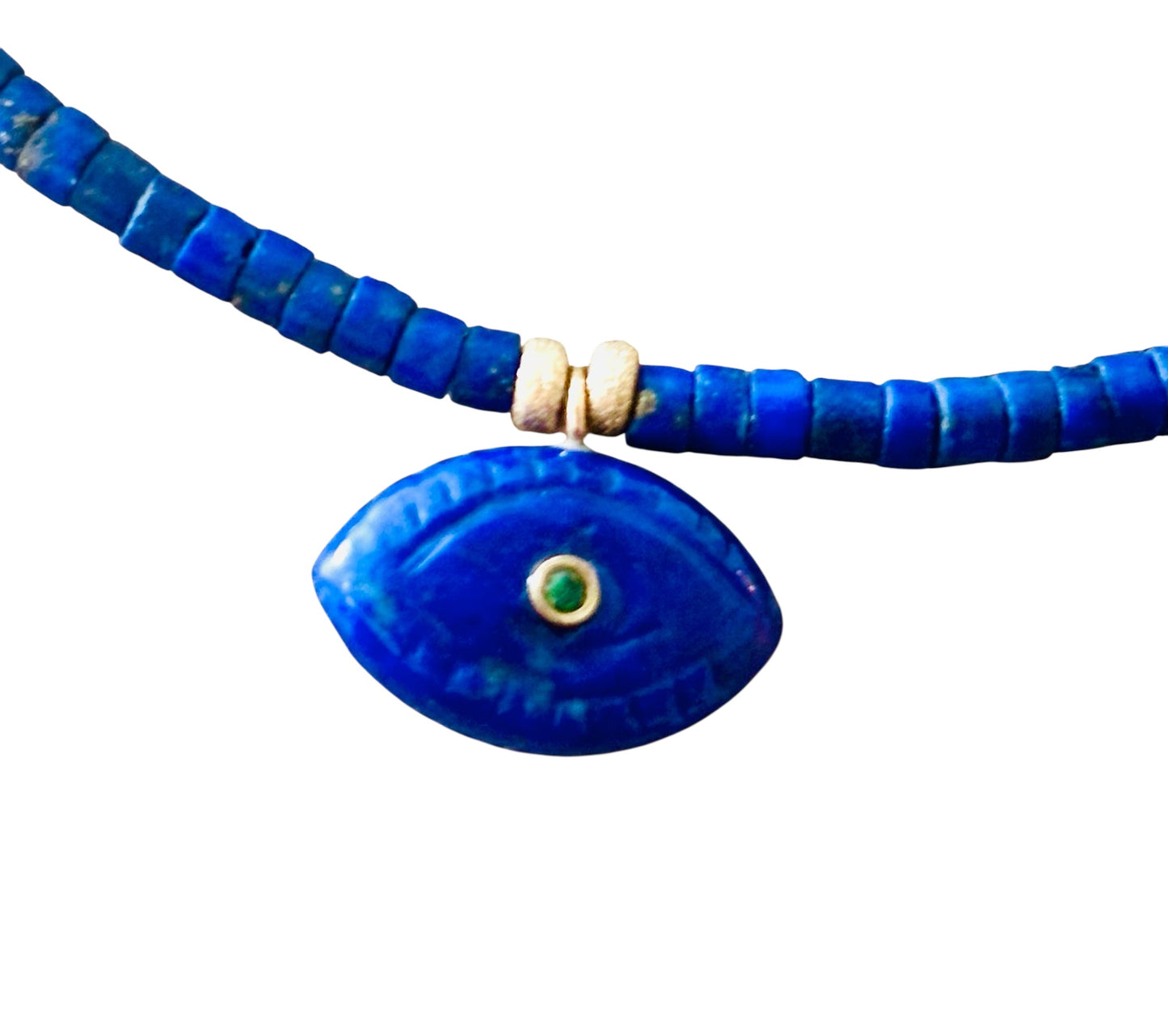 Lapis Evil EyeS Necklace with Diamonds & Emeralds