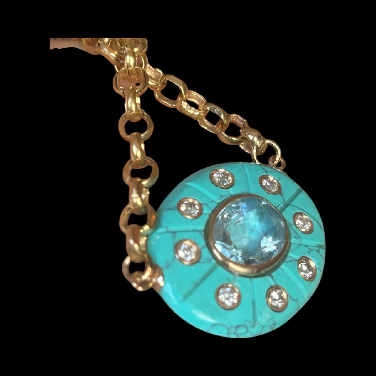 SOL Necklace, Turquoise, Sky Blue Topaz & Diamonds