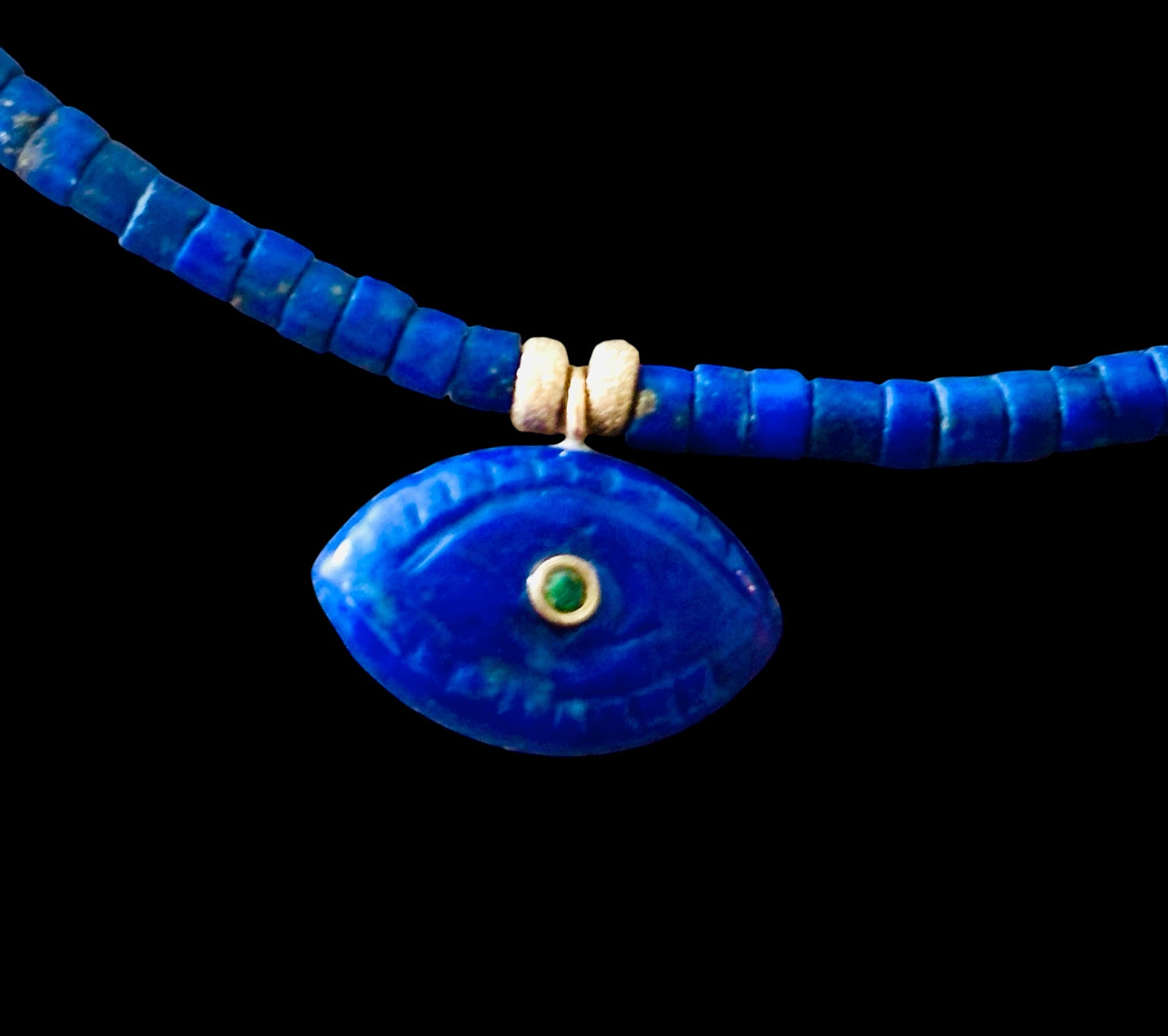 Lapis Evil EyeS Necklace with Diamonds & Emeralds
