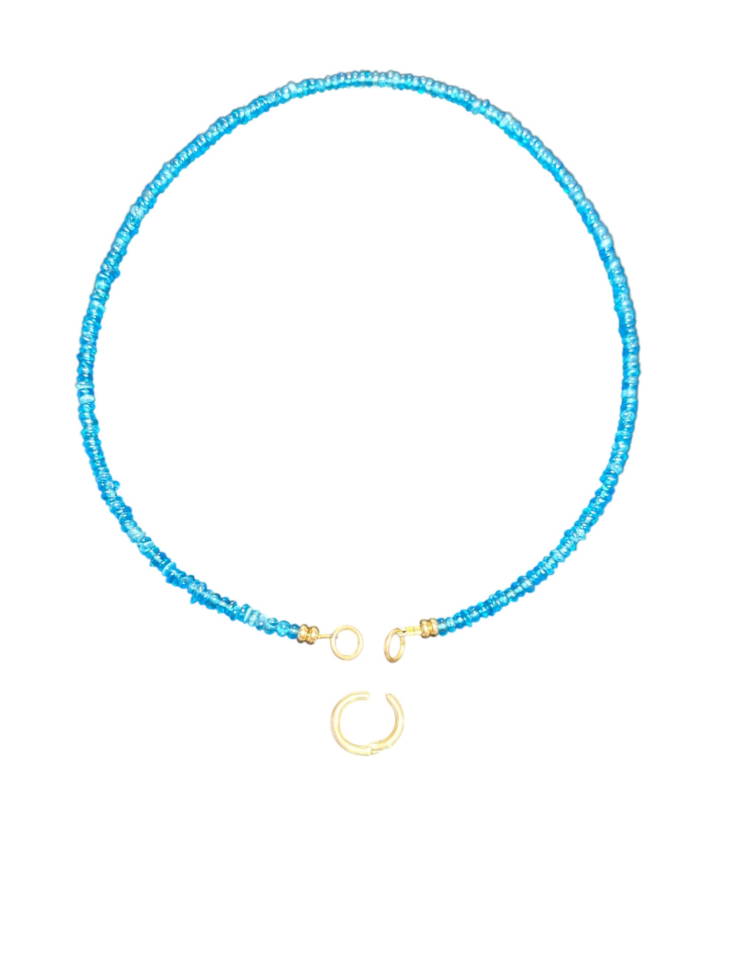 Blue Apatite and Gold Bead Necklace with Charm Enhancer