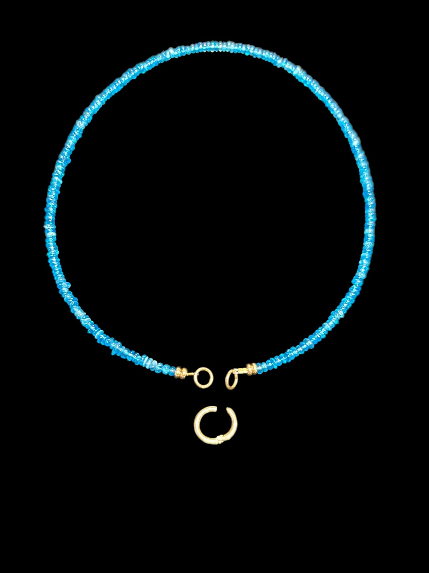 Blue Apatite and Gold Bead Necklace with Charm Enhancer